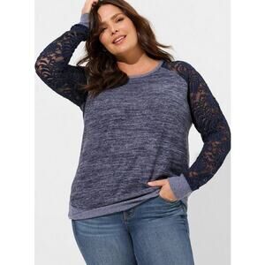 Torrid SUPER SOFT PLUSH Raglan Sweater Top Women’s 2XL Lace Sleeve NEW